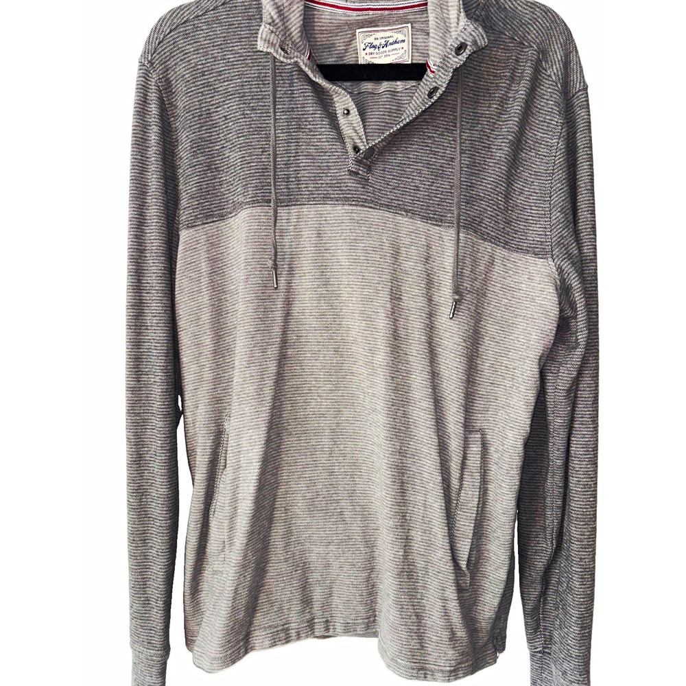 Flag & Anthem Men's M Gray Colorblock Henley Hooded Pullover Hoodie Knit